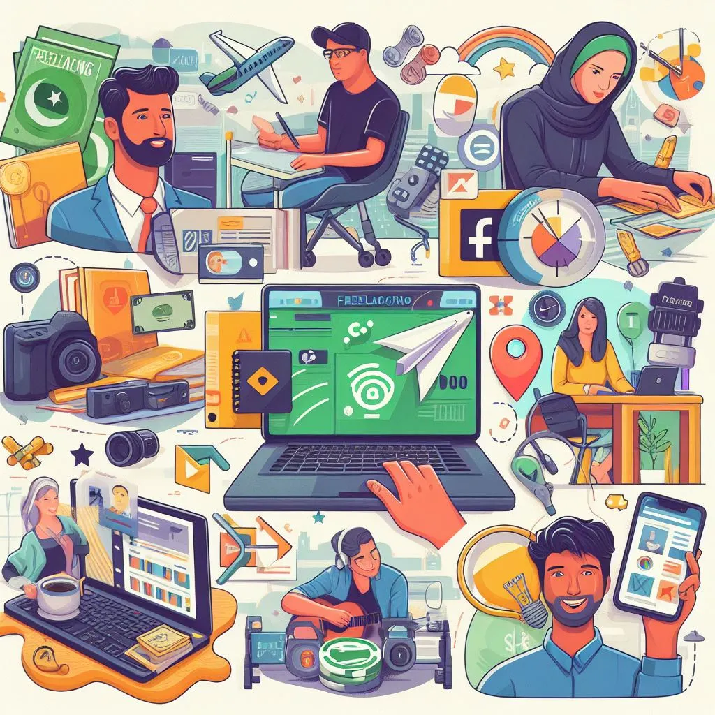 A collage of different freelancing services and platforms