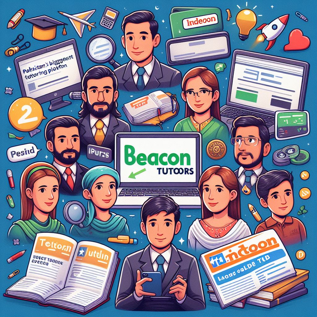 an illustration of online tutoring and learning in Pakistan, featuring the logo of Beacon Tutors, one of the biggest e-learning platforms in the country.